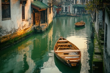 江南水乡木船河道