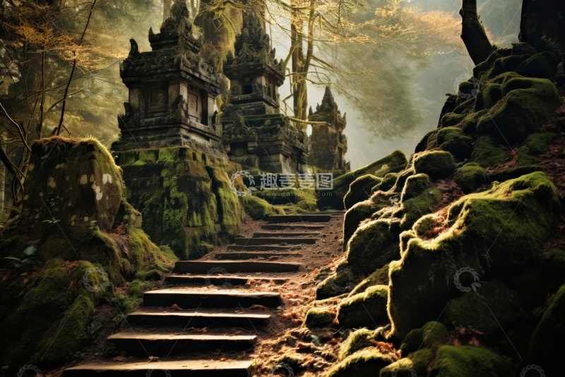 高清大图下载【趣麦麦图】山林里的古老台阶