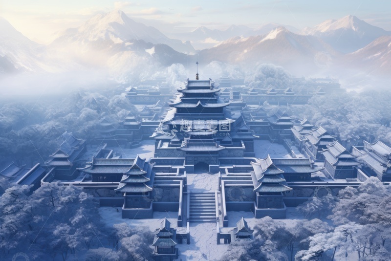 高清大图下载【趣麦麦图】冬季白雪覆盖的城镇城堡