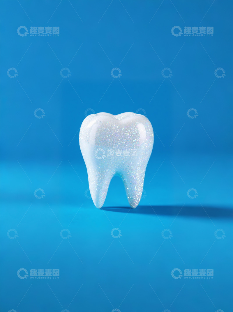 高清大图下载【趣麦麦图】牙科广告图闪亮大牙齿金属蓝色背景科技感