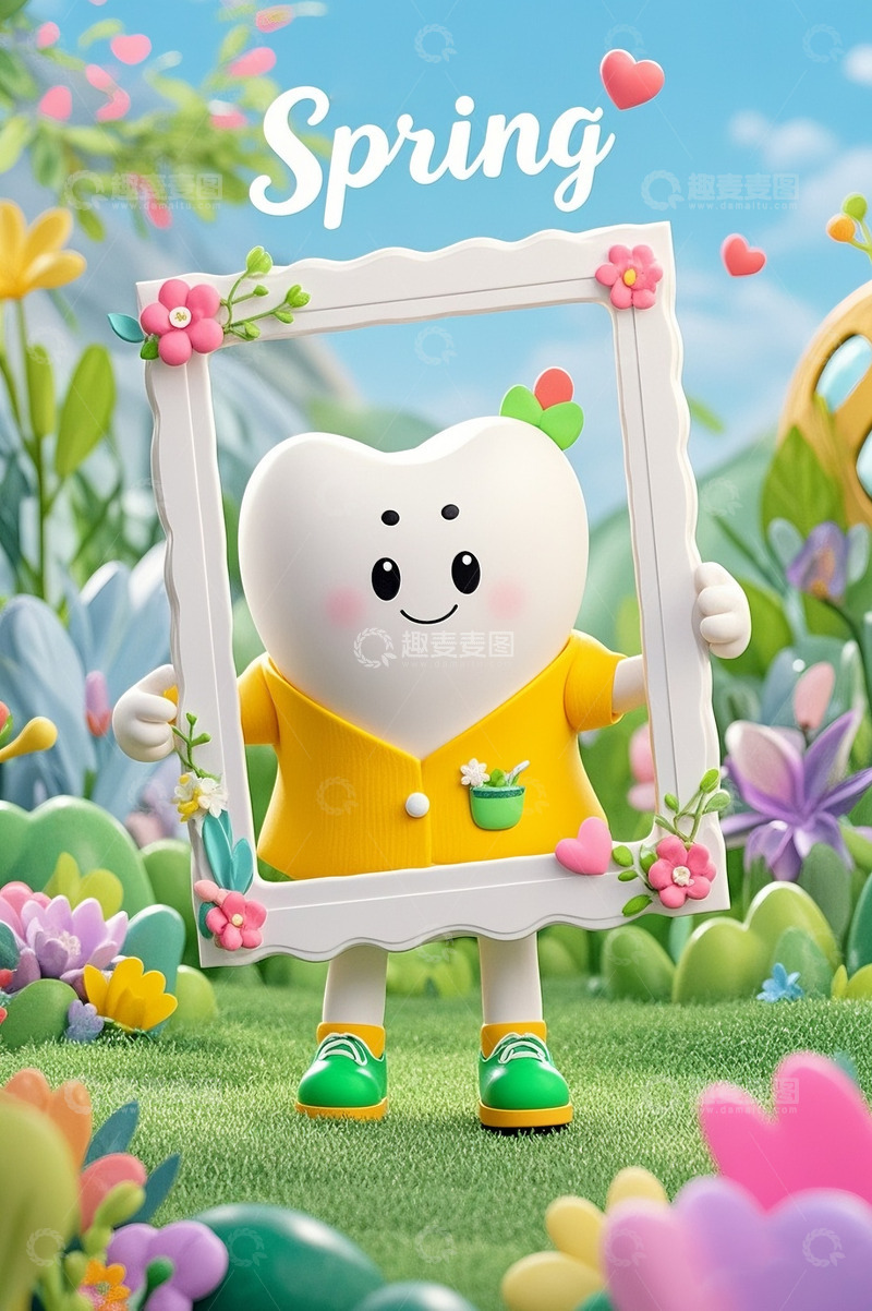 高清大图下载【趣麦麦图】牙科广告图拟人牙齿鲜花3D渲染