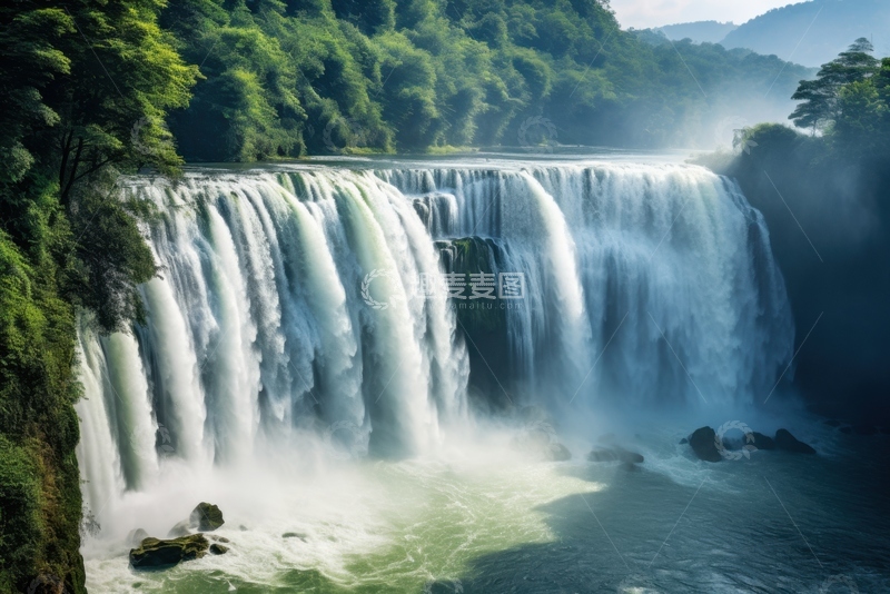 高清大图下载【趣麦麦图】森林里的大型瀑布水流