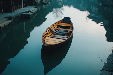 河道上的一艘木船