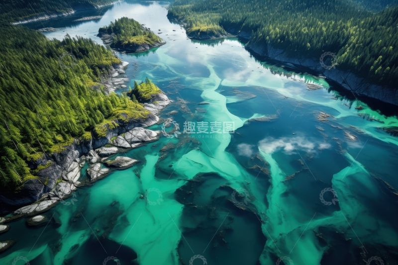 高清大图下载【趣麦麦图】森林河流俯视图自然风景