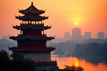 夕阳下的塔楼建筑美景