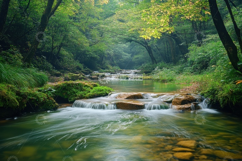 高清大图下载【趣麦麦图】森林里的清澈河流
