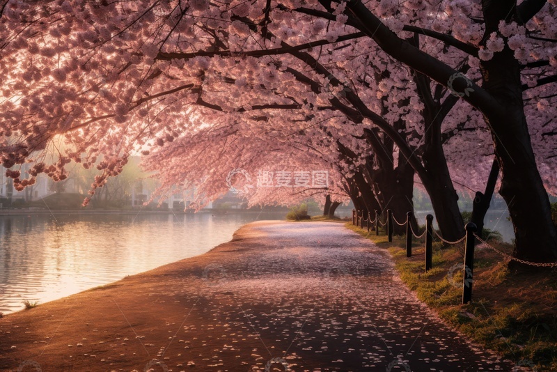 高清大图下载【趣麦麦图】公园里散满花瓣的小路