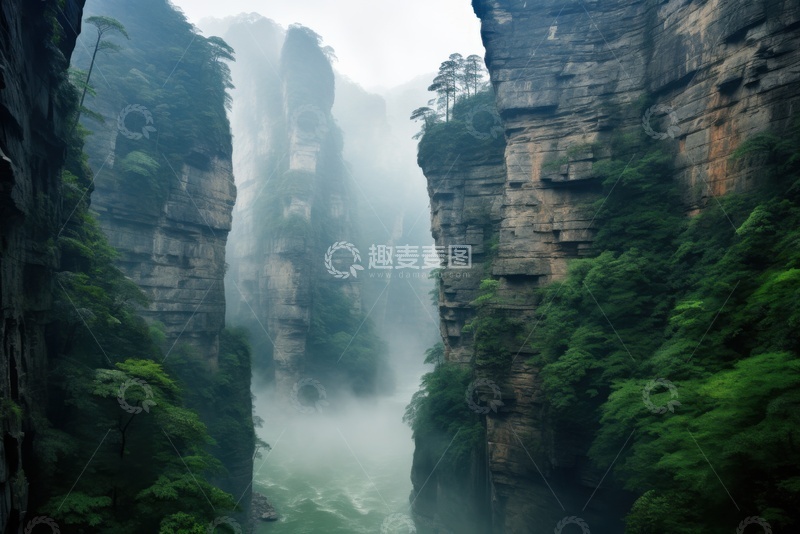 高清大图下载【趣麦麦图】峡谷云雾山石
