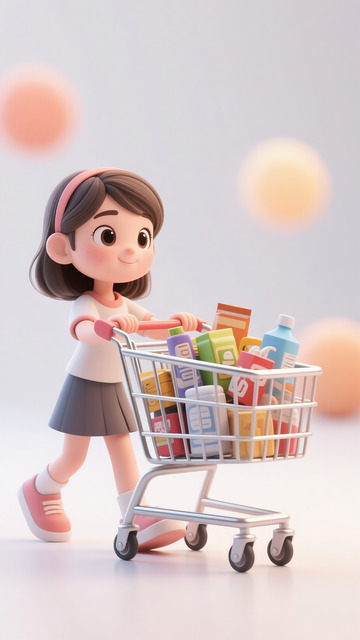 电商购物背景购物的女孩3D渲染可爱女孩1