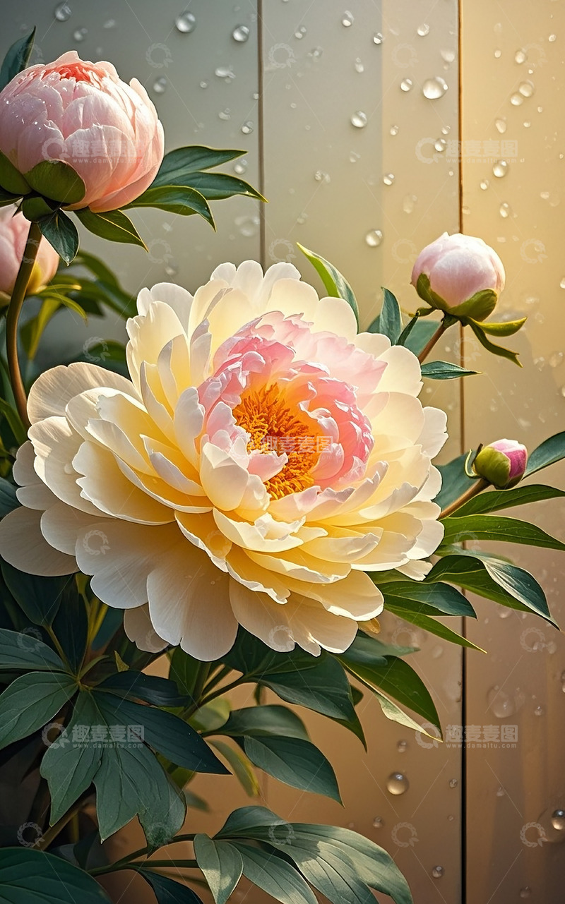 高清大图下载【趣麦麦图】牡丹壁画