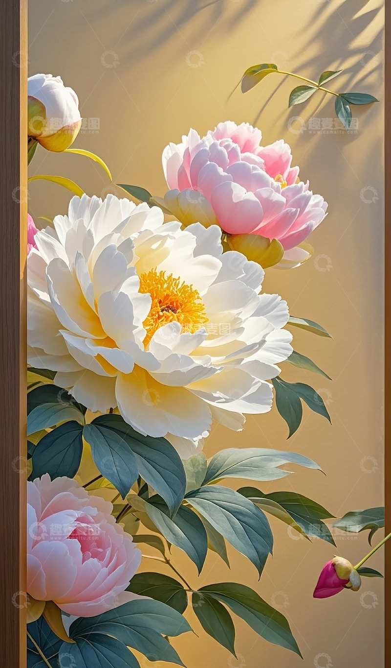 高清大图下载【趣麦麦图】牡丹壁画2