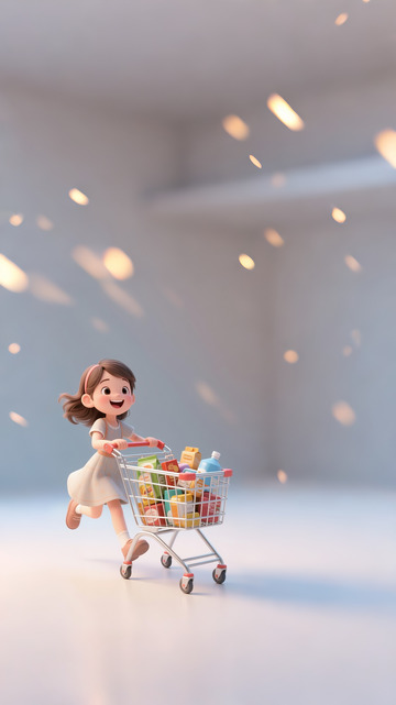 电商购物背景购物的女孩3D渲染可爱女孩3
