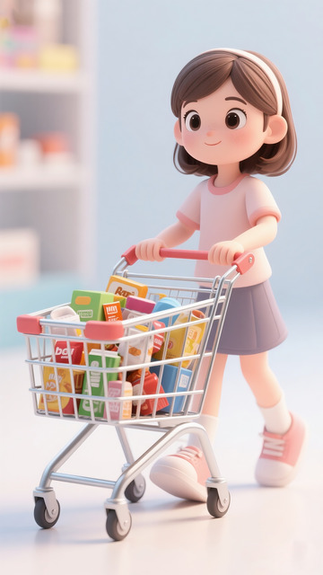 电商购物背景购物的女孩3D渲染可爱女孩2