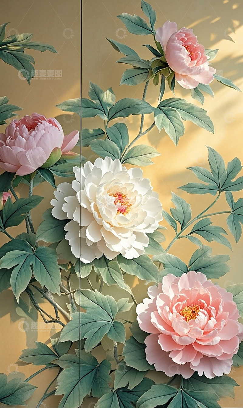 高清大图下载【趣麦麦图】牡丹壁画3