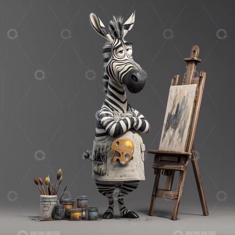 高清大图下载【趣麦麦图】斑马画家卡通