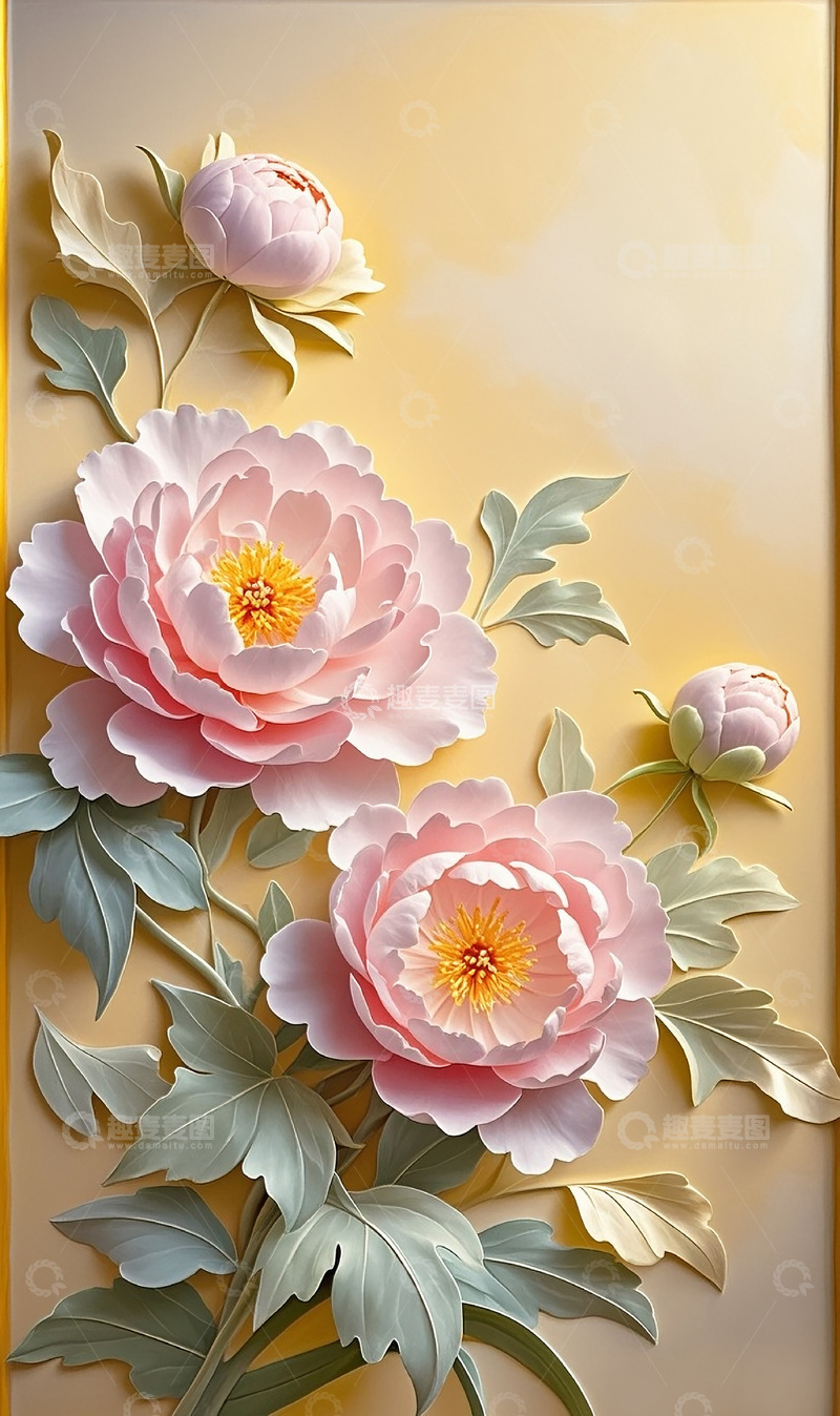 高清大图下载【趣麦麦图】牡丹壁画1