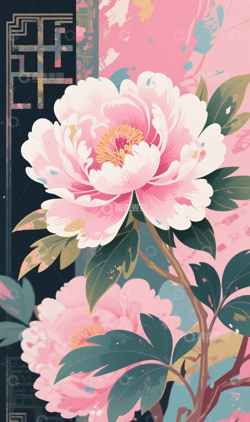 高清大图下载【趣麦麦图】牡丹花插画5