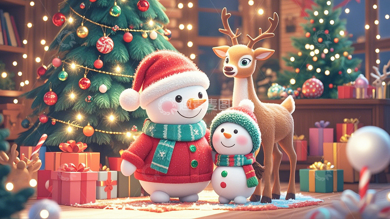 高清大图下载【趣麦麦图】圣诞节雪人背景