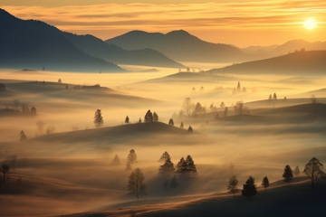 薄雾弥漫的树林风景