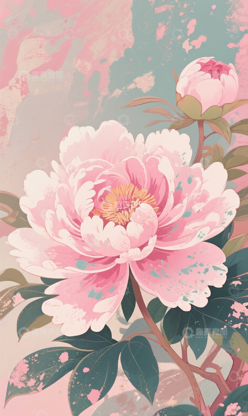高清大图下载【趣麦麦图】牡丹花插画30