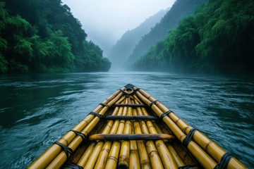 大山山涧上的竹筏美景