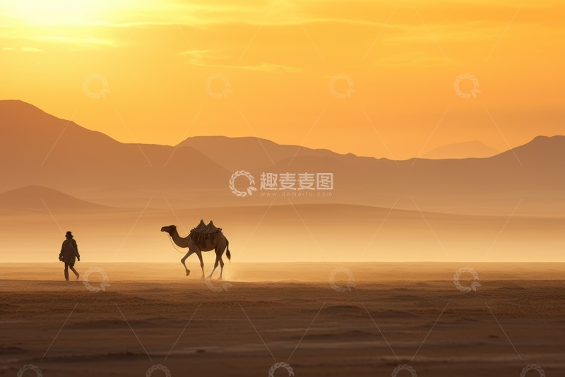 高清大图下载【趣麦麦图】戈壁滩上行走的骆驼1
