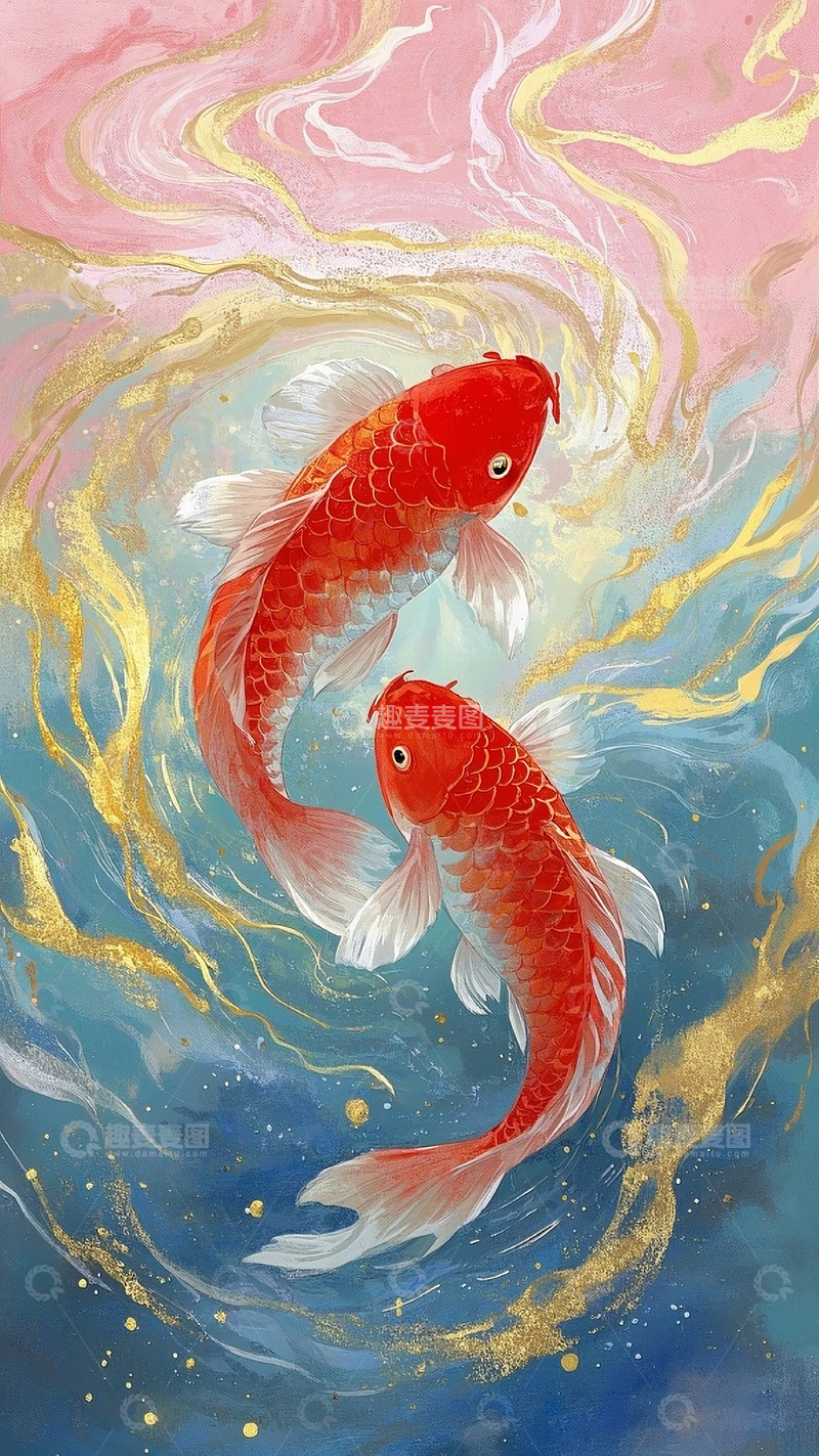 高清大图下载【趣麦麦图】金箔岩彩锦鲤2