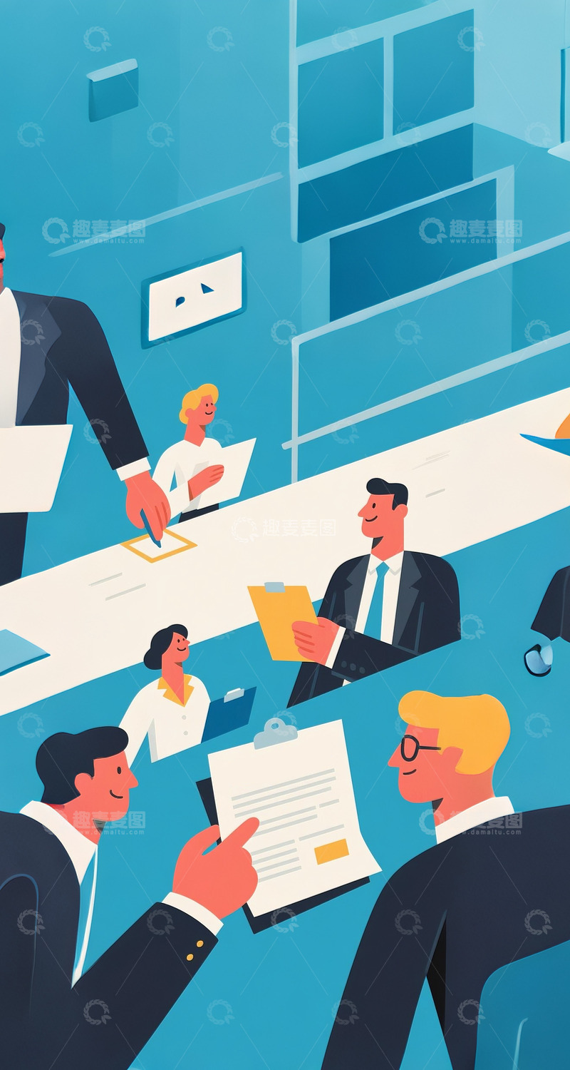 高清大图下载【趣麦麦图】招聘应聘商务人员3D卡通职场办公室5