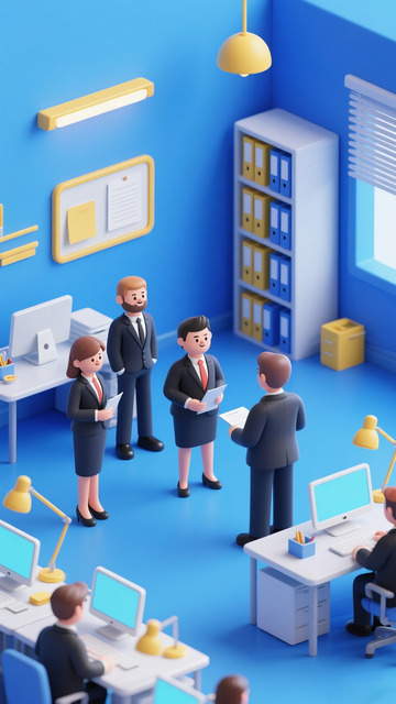 招聘应聘商务人员3D卡通职场办公室7
