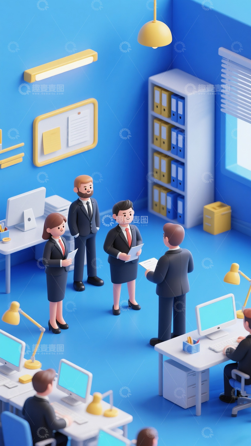 高清大图下载【趣麦麦图】招聘应聘商务人员3D卡通职场办公室7
