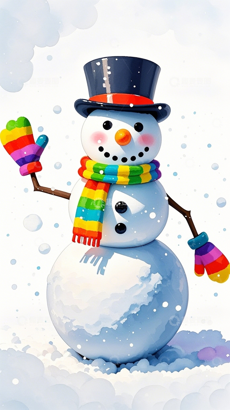 高清大图下载【趣麦麦图】圣诞节雪人和礼物2