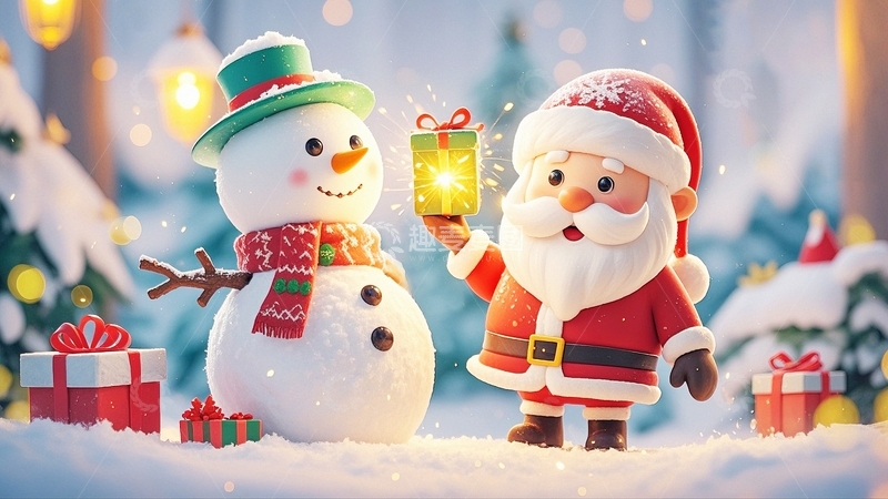 高清大图下载【趣麦麦图】圣诞节雪人圣诞老人1