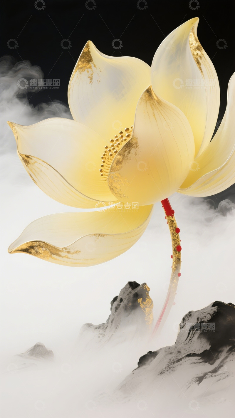 高清大图下载【趣麦麦图】金箔岩彩莲花