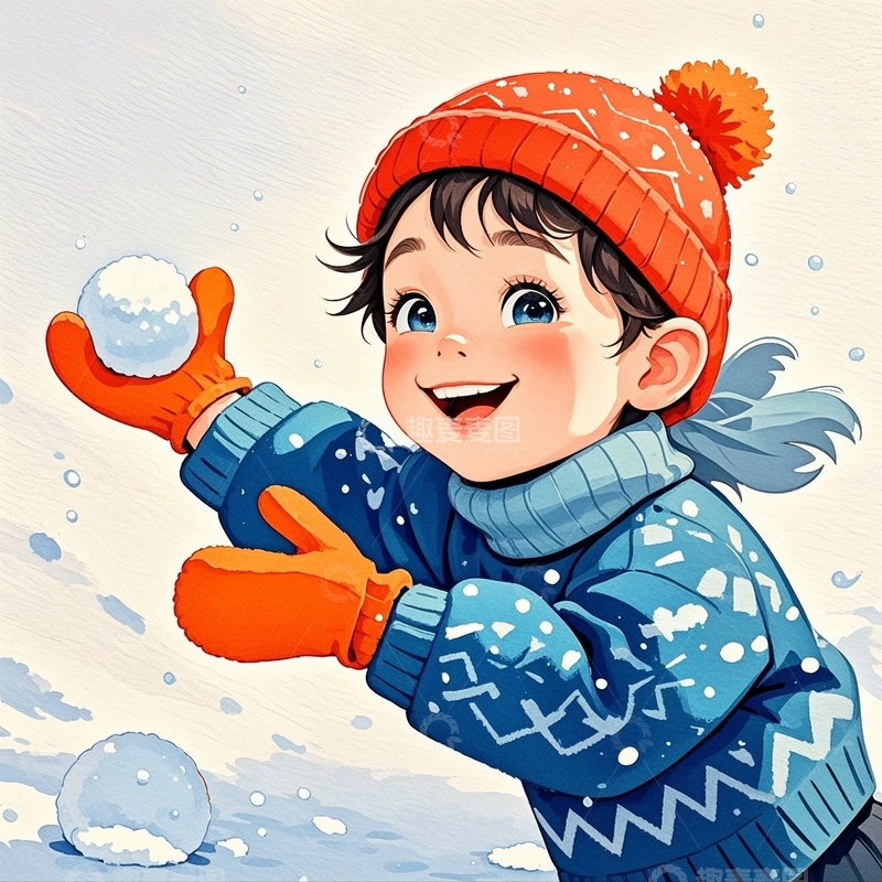 高清大图下载【趣麦麦图】冬季儿童打雪仗