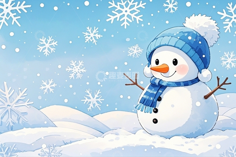 高清大图下载【趣麦麦图】冬日雪景里的可爱雪人3