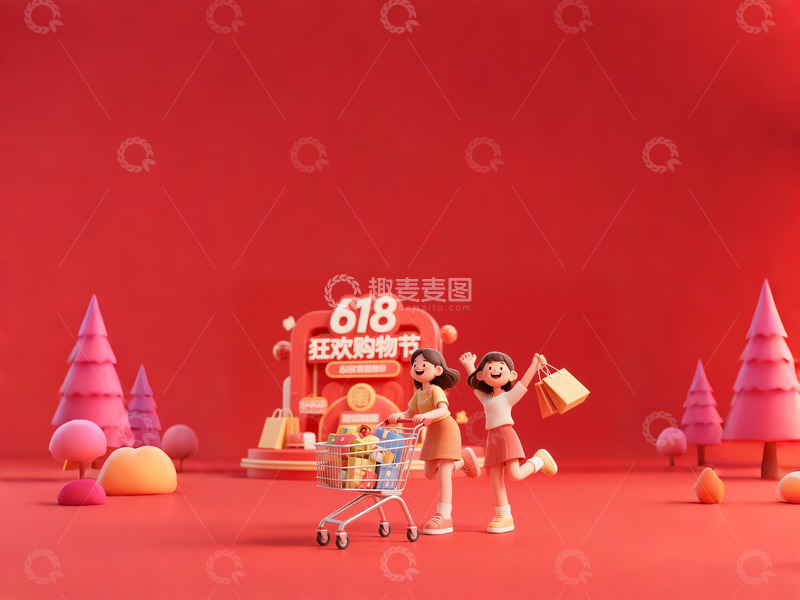618电商购物狂欢的女孩3D渲染4