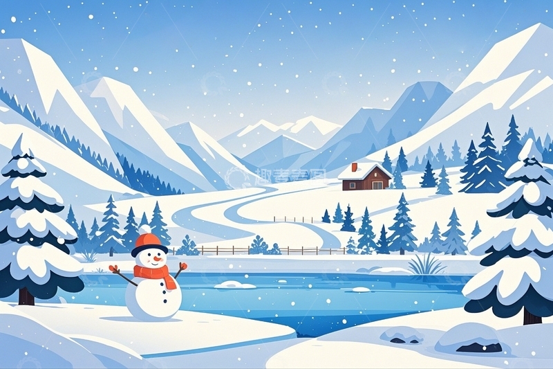 高清大图下载【趣麦麦图】冬日雪景里的可爱雪人10