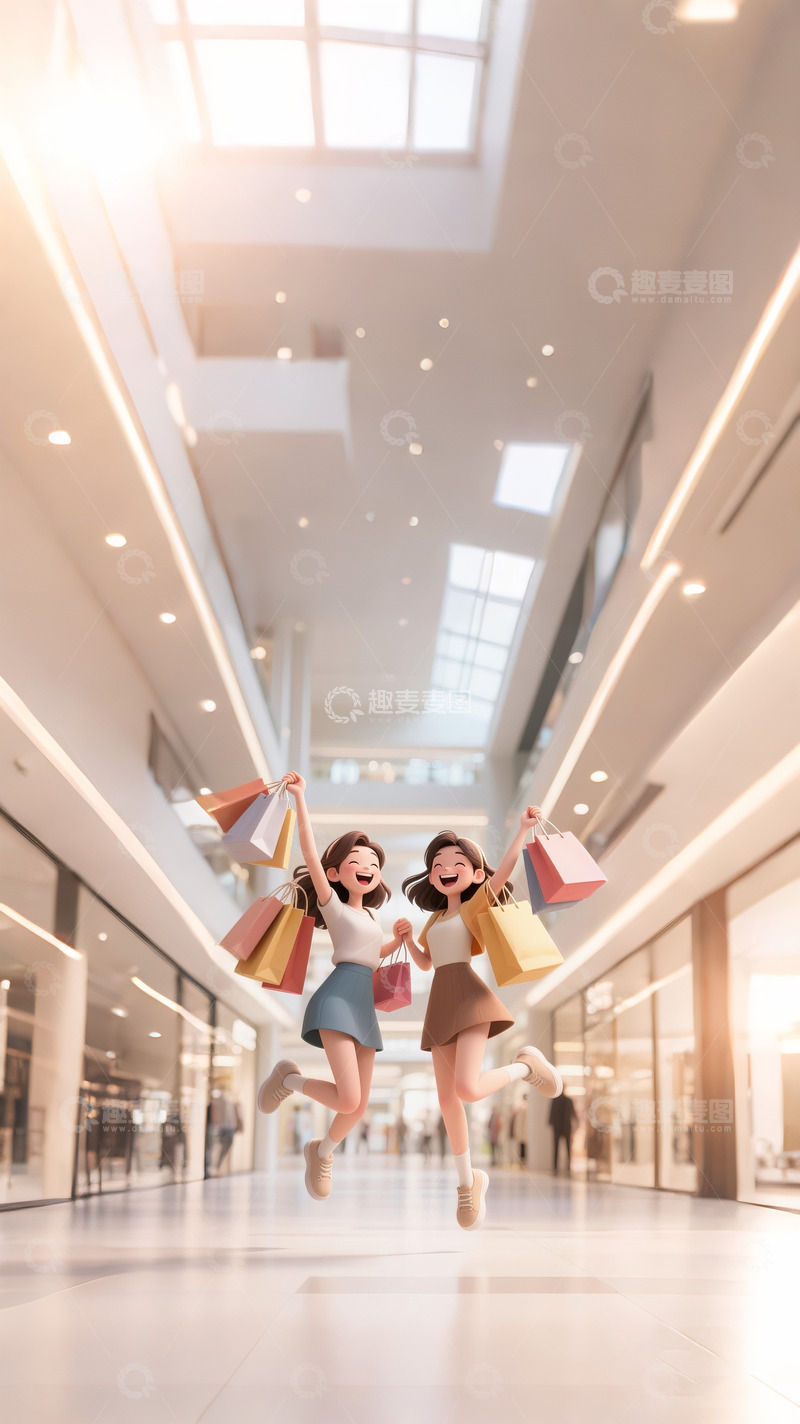 618电商购物狂欢的女孩3D渲染3