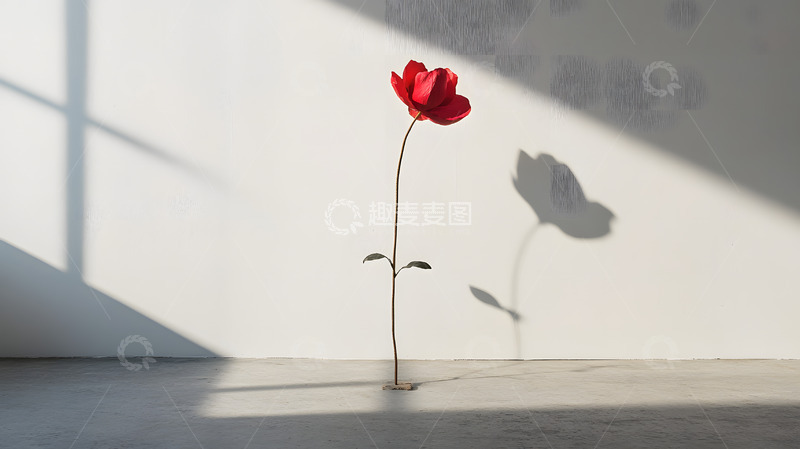 高清大图下载【趣麦麦图】白墙前的一朵红花艺术摄影1