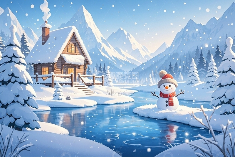 高清大图下载【趣麦麦图】冬日雪景里的可爱雪人9
