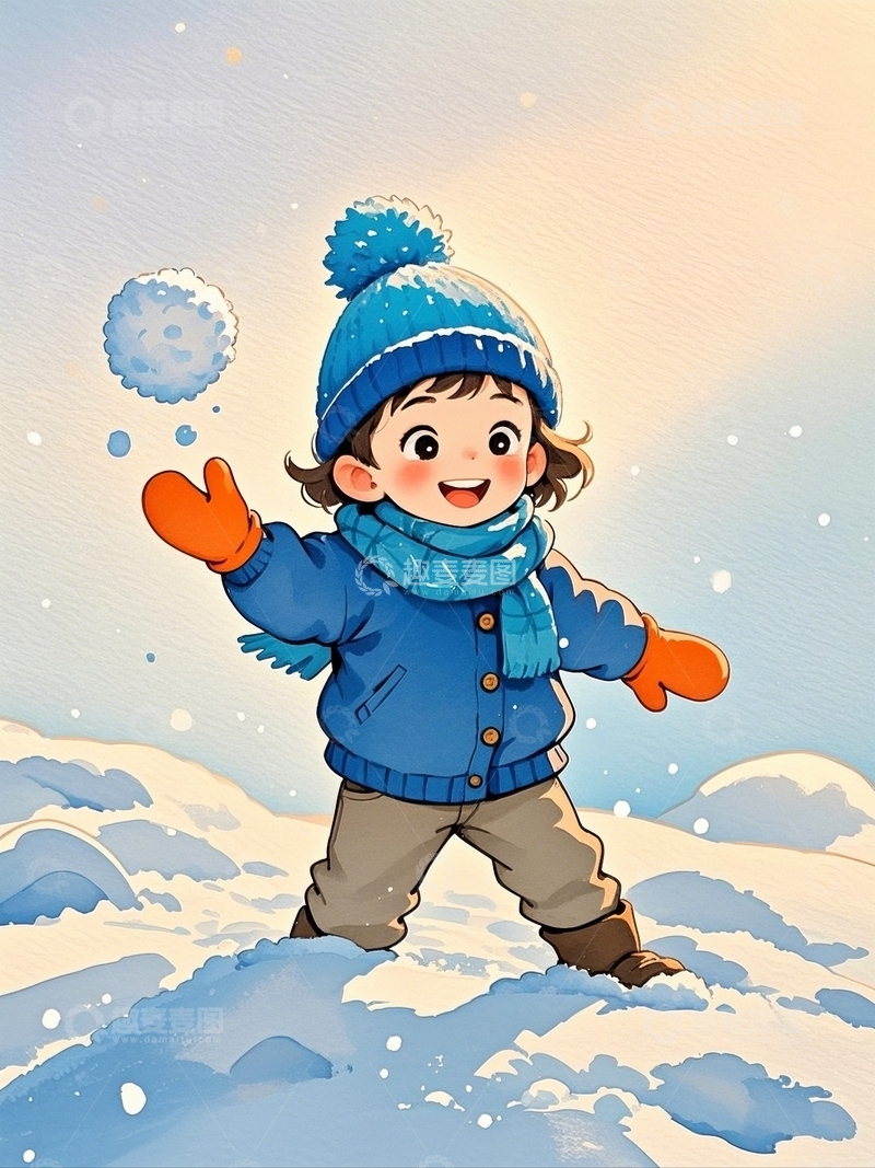 高清大图下载【趣麦麦图】冬季儿童打雪仗5