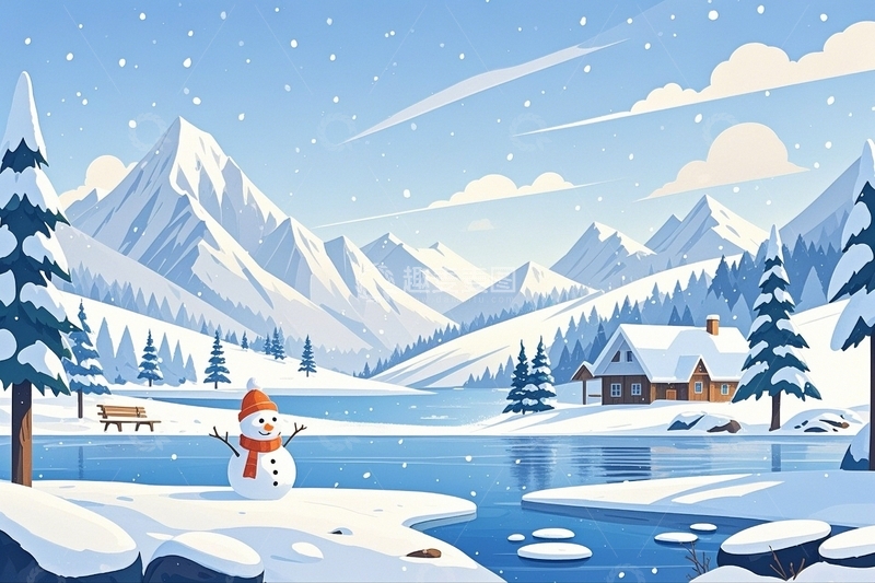 高清大图下载【趣麦麦图】冬日雪景里的可爱雪人5