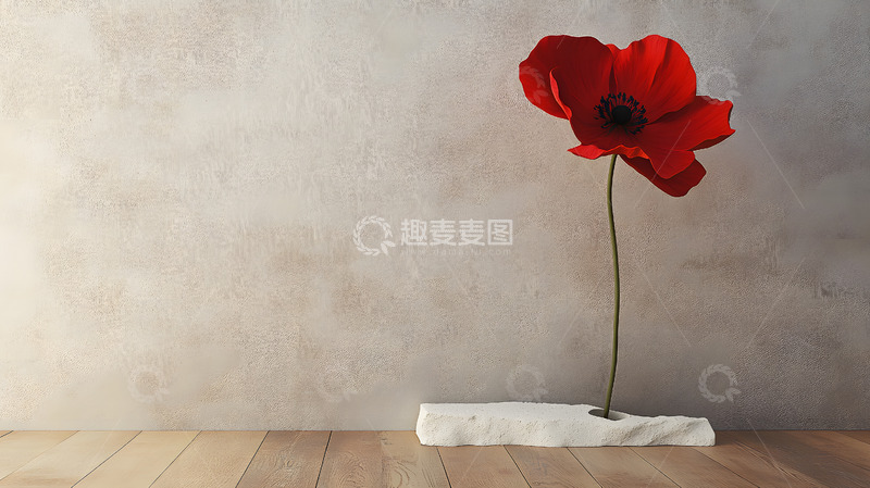 高清大图下载【趣麦麦图】白墙前的一朵红花艺术摄影3