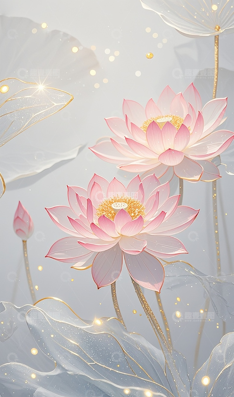 高清大图下载【趣麦麦图】绢笔荷花1