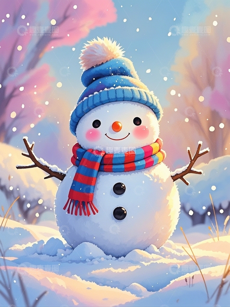 高清大图下载【趣麦麦图】冬日雪景里的可爱雪人2
