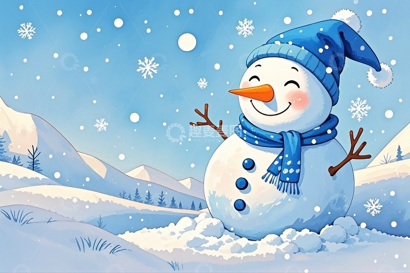 高清大图下载【趣麦麦图】冬日雪景里的可爱雪人1