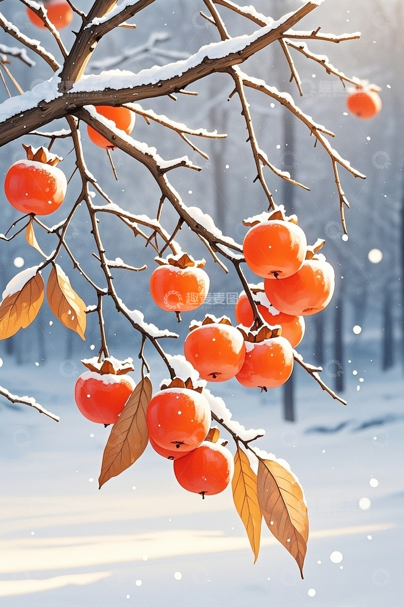 高清大图下载【趣麦麦图】冬日里的红柿子