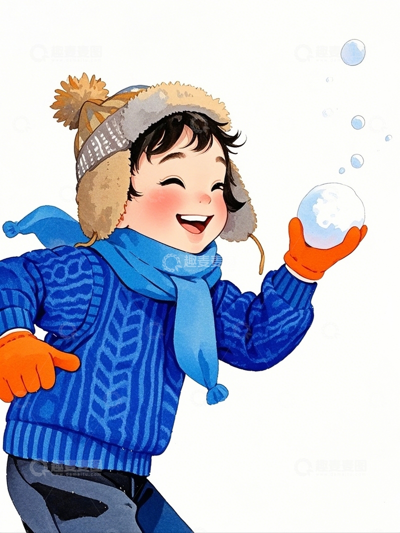 高清大图下载【趣麦麦图】冬季儿童打雪仗7