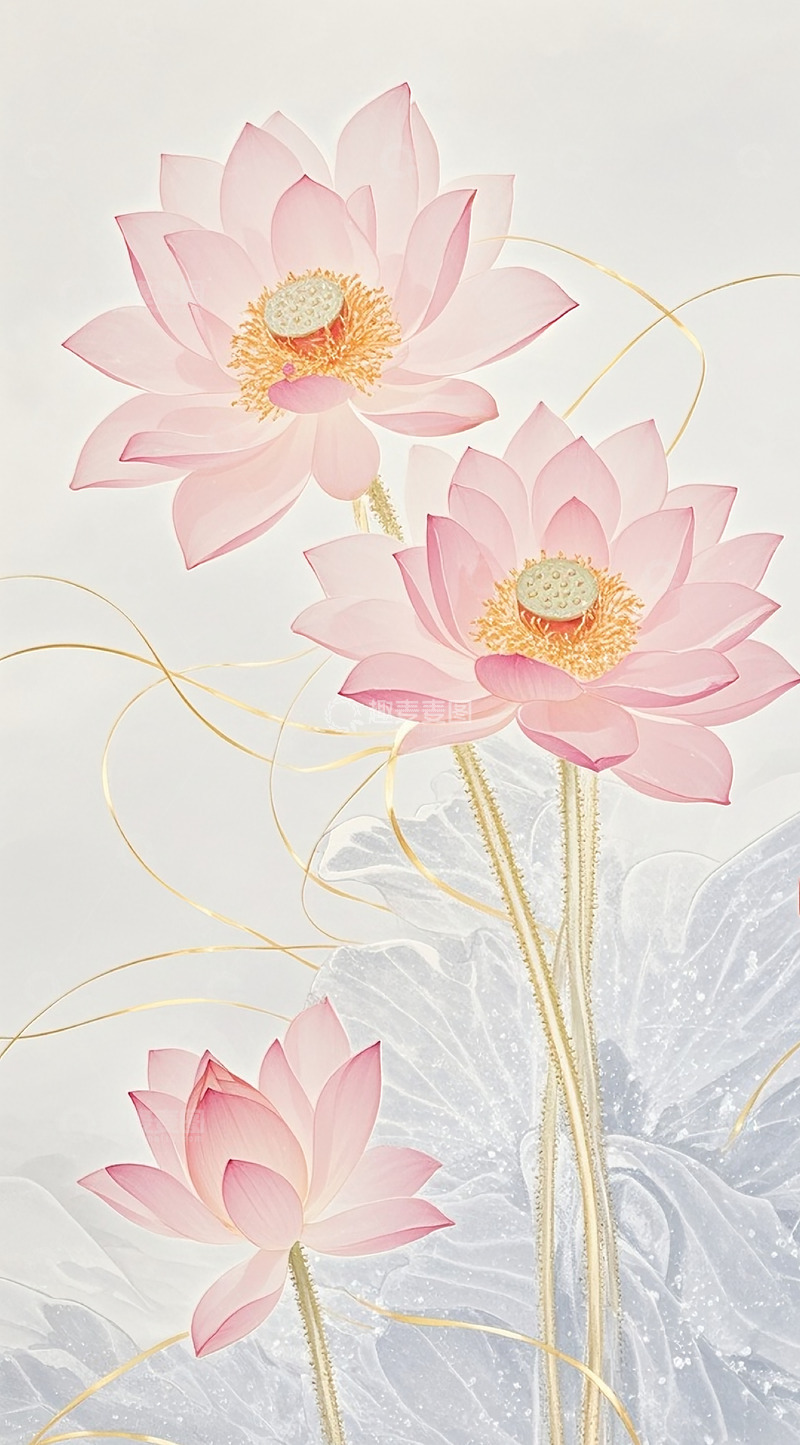 高清大图下载【趣麦麦图】绢笔荷花