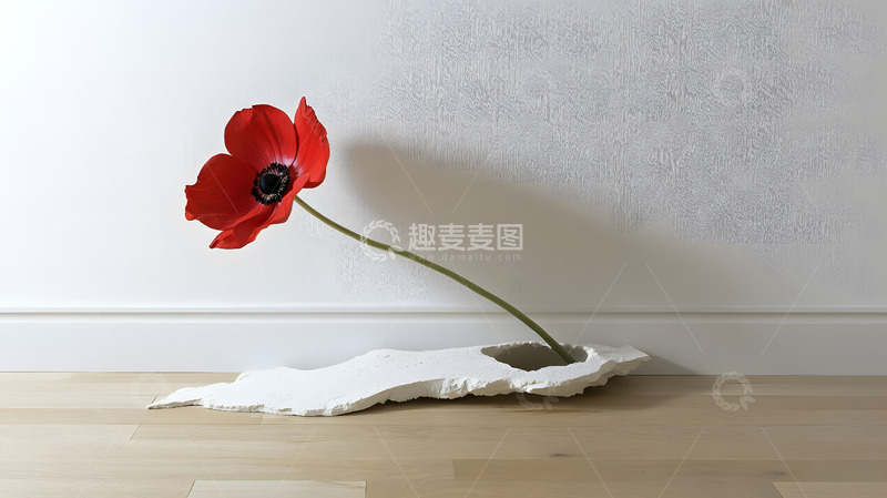高清大图下载【趣麦麦图】白墙前的一朵红花艺术摄影4
